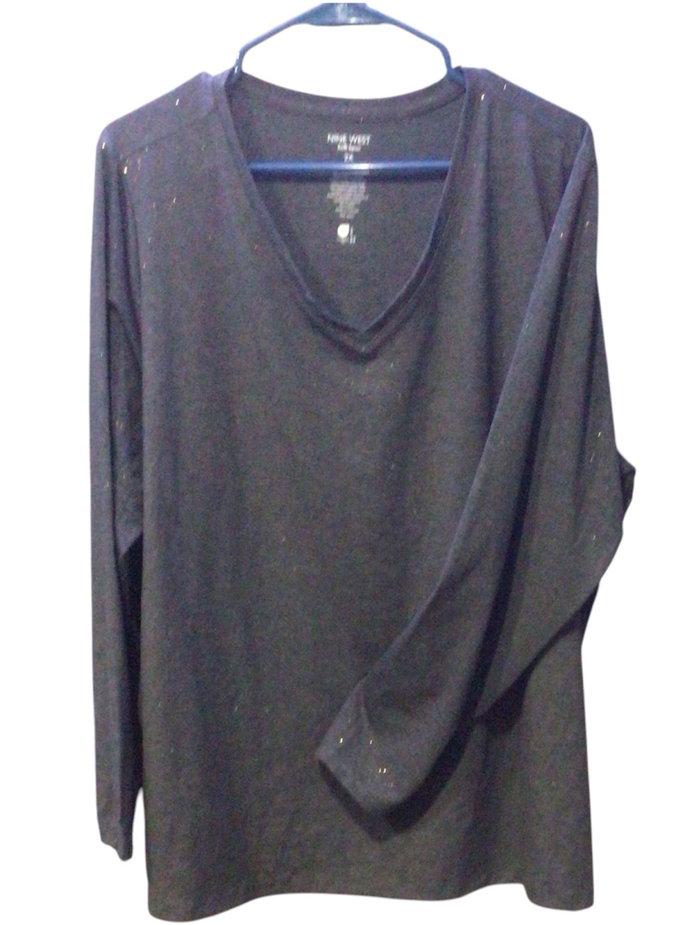 NWT..Womens' Nine West Long sleeve grey shirt with gold glitter.